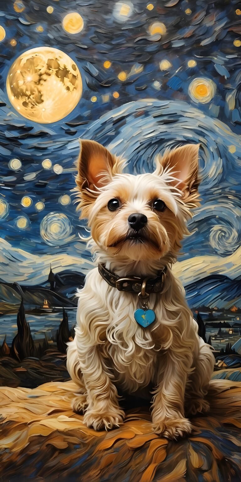 Small Dog Cute, Van Gogh, Artistic Mobile Background