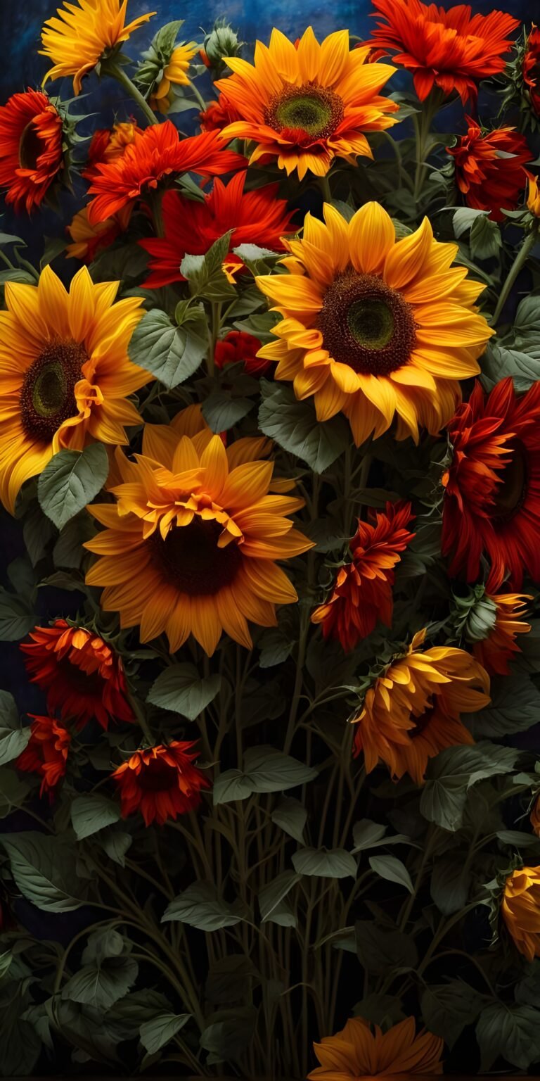 Sunflower Phone Wallpaper in Yellow, Red Color