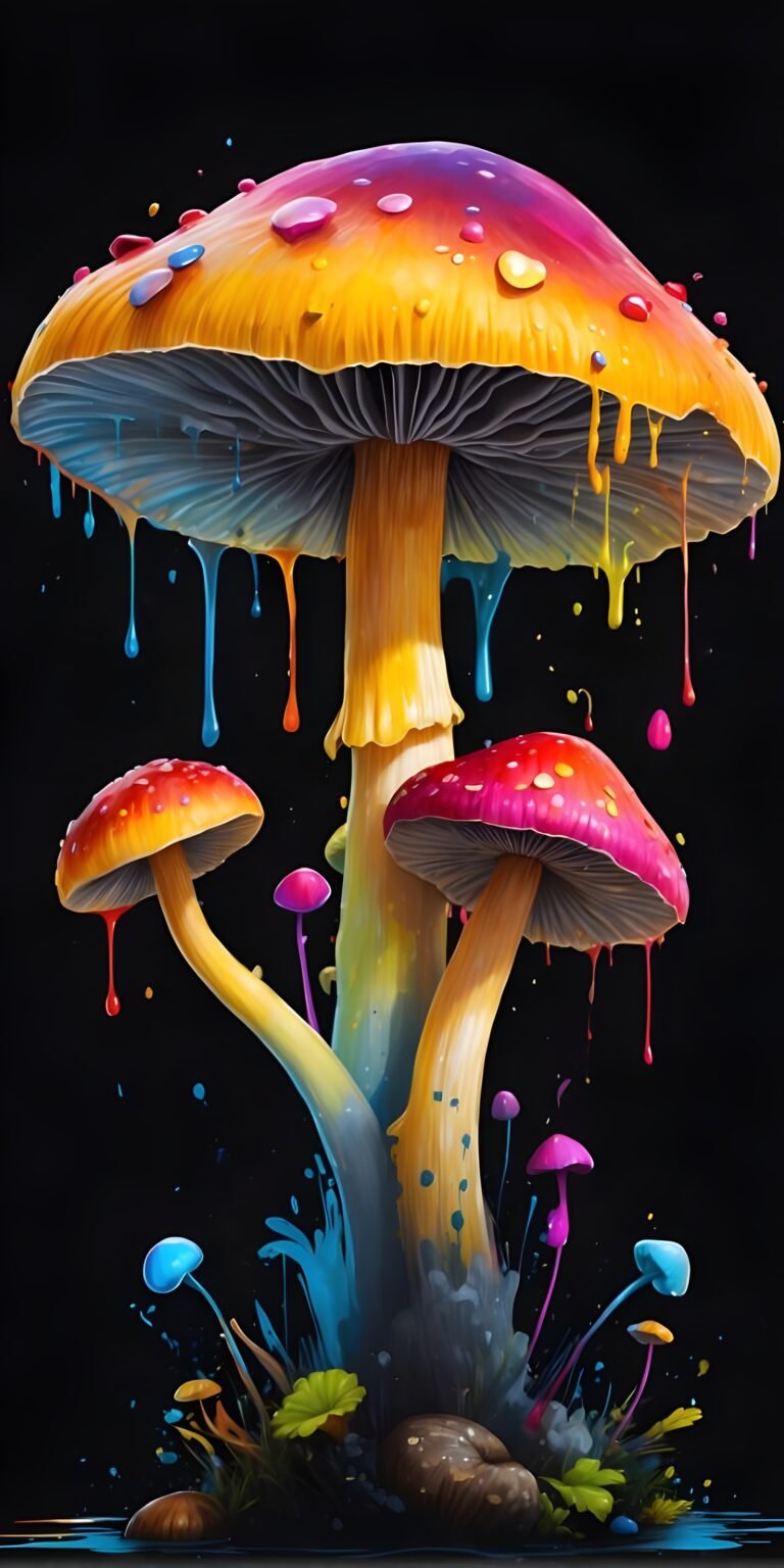 Vibrant Mushroom, Cartoon, Mobile Wallpaper AMOLED