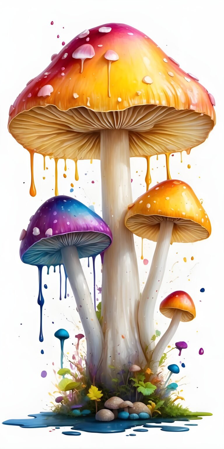 Vibrant Mushroom, Cartoon, White