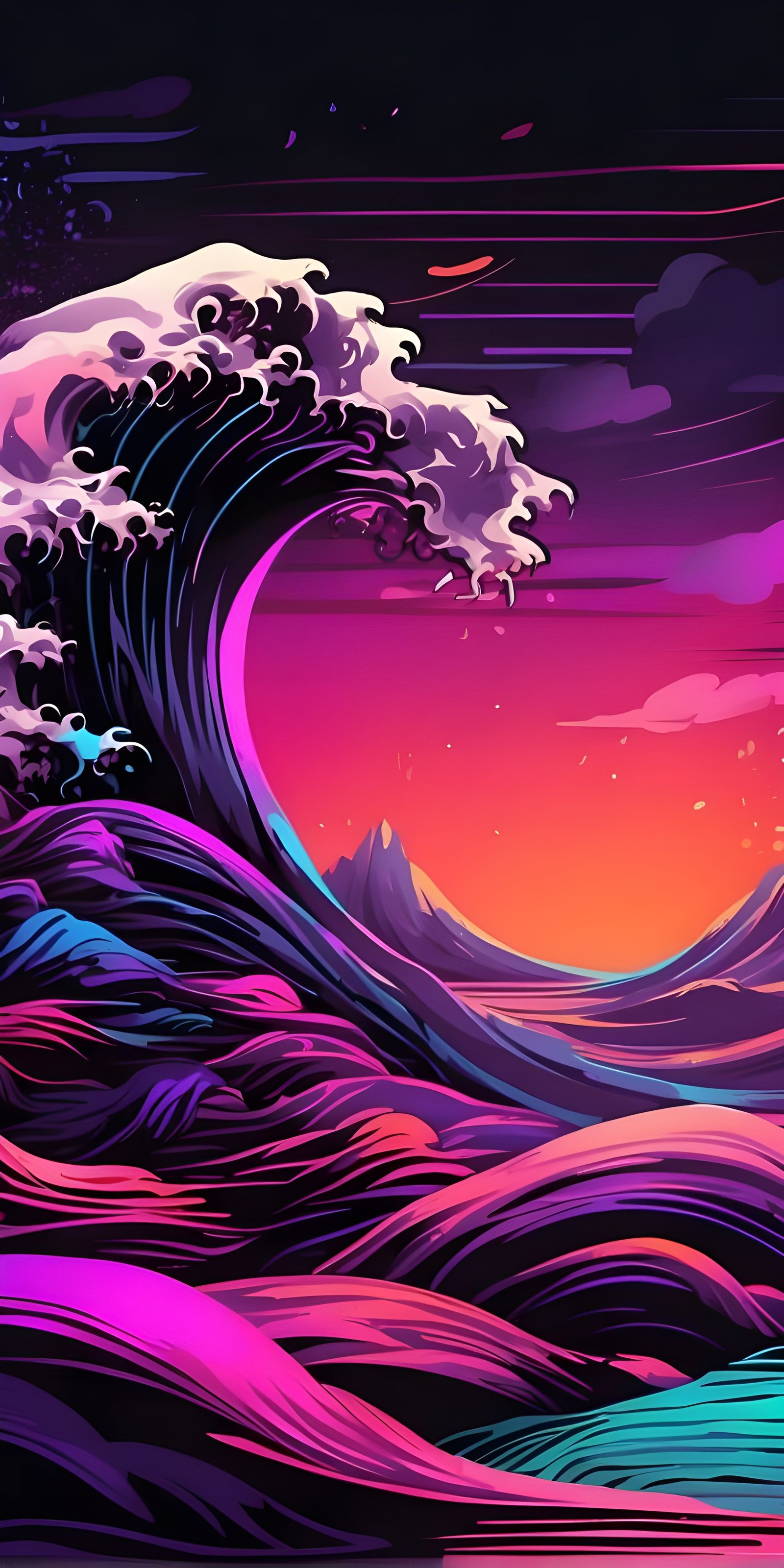 Vibrant Neon Sea Waves Phone Wallpaper