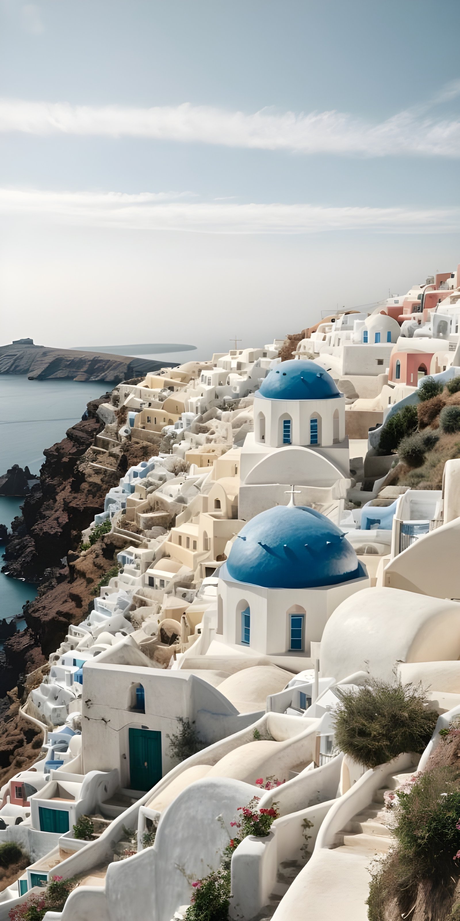 White-washed buildings and blue-domed churches of Santorini, Greece Download Now, World Places