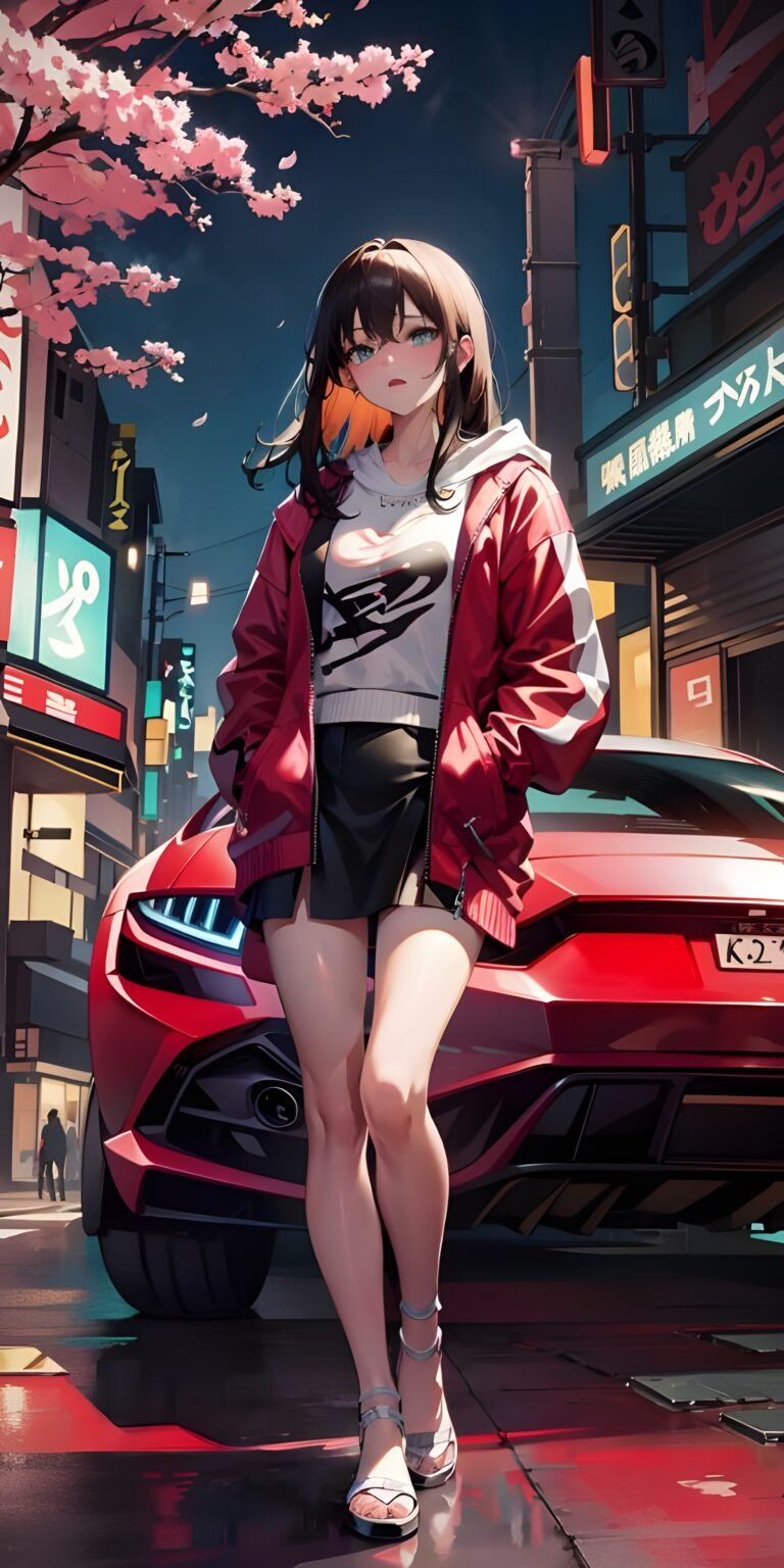 Cool Anime Girl with Car Phone Wallpaper HD