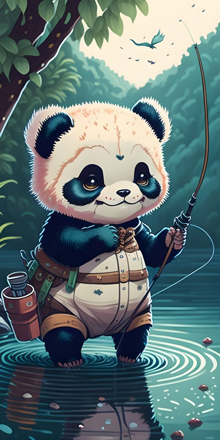 Cute Panda Wallpaper Background, Fishing, Animal