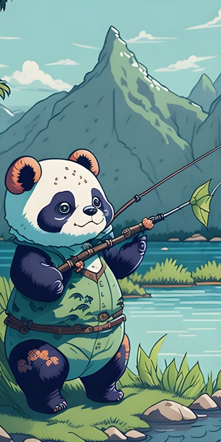 Cute Panda Wallpaper Background, Fishing, Cartoon HD, Animal