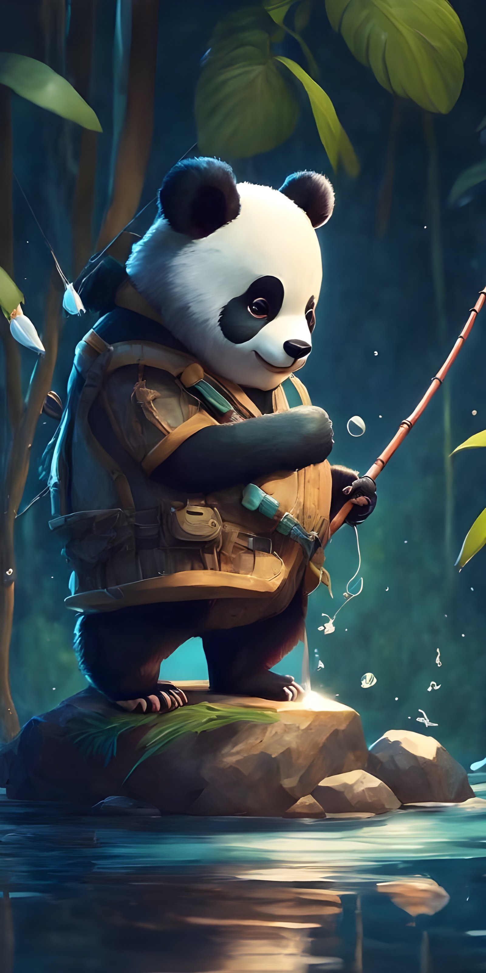 Cute Panda Wallpaper Background, Fishing, Cartoon