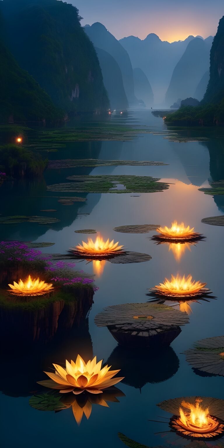 Fire Diyas Lake Wallpaper, Nature