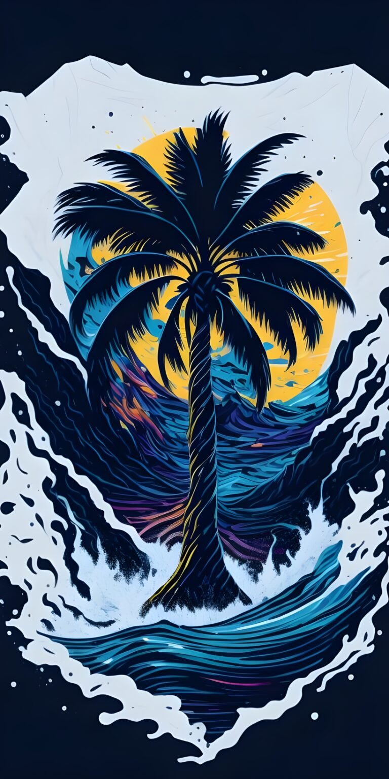 Minimalistic Palm Tree, Art Wallpaper background, blue