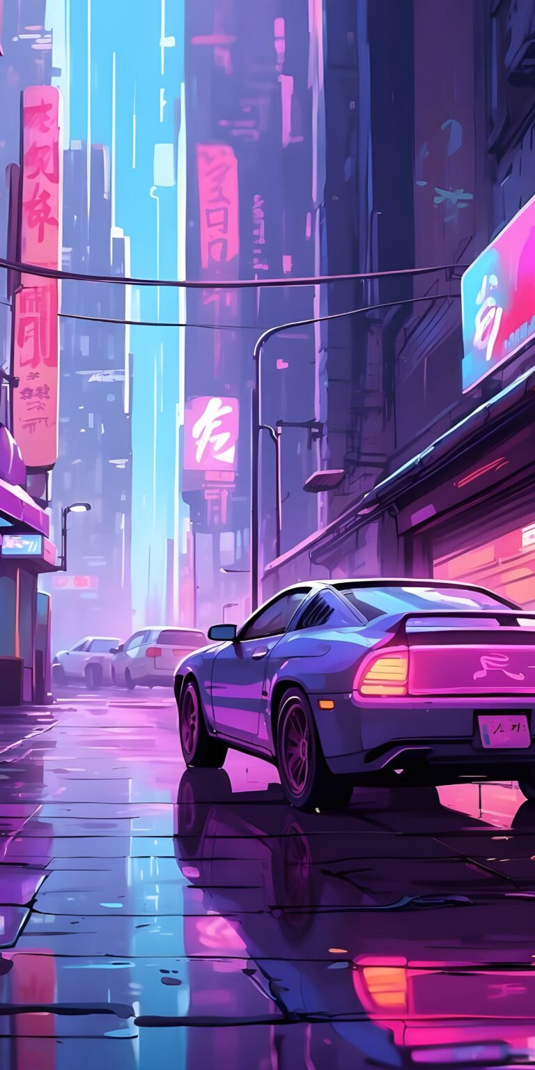 Neon color Car Wallpaper, Buildings, Street