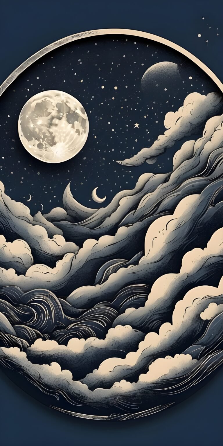 Night Wallpaper for Mobile, Moon, Black and White, Clouds, Blue