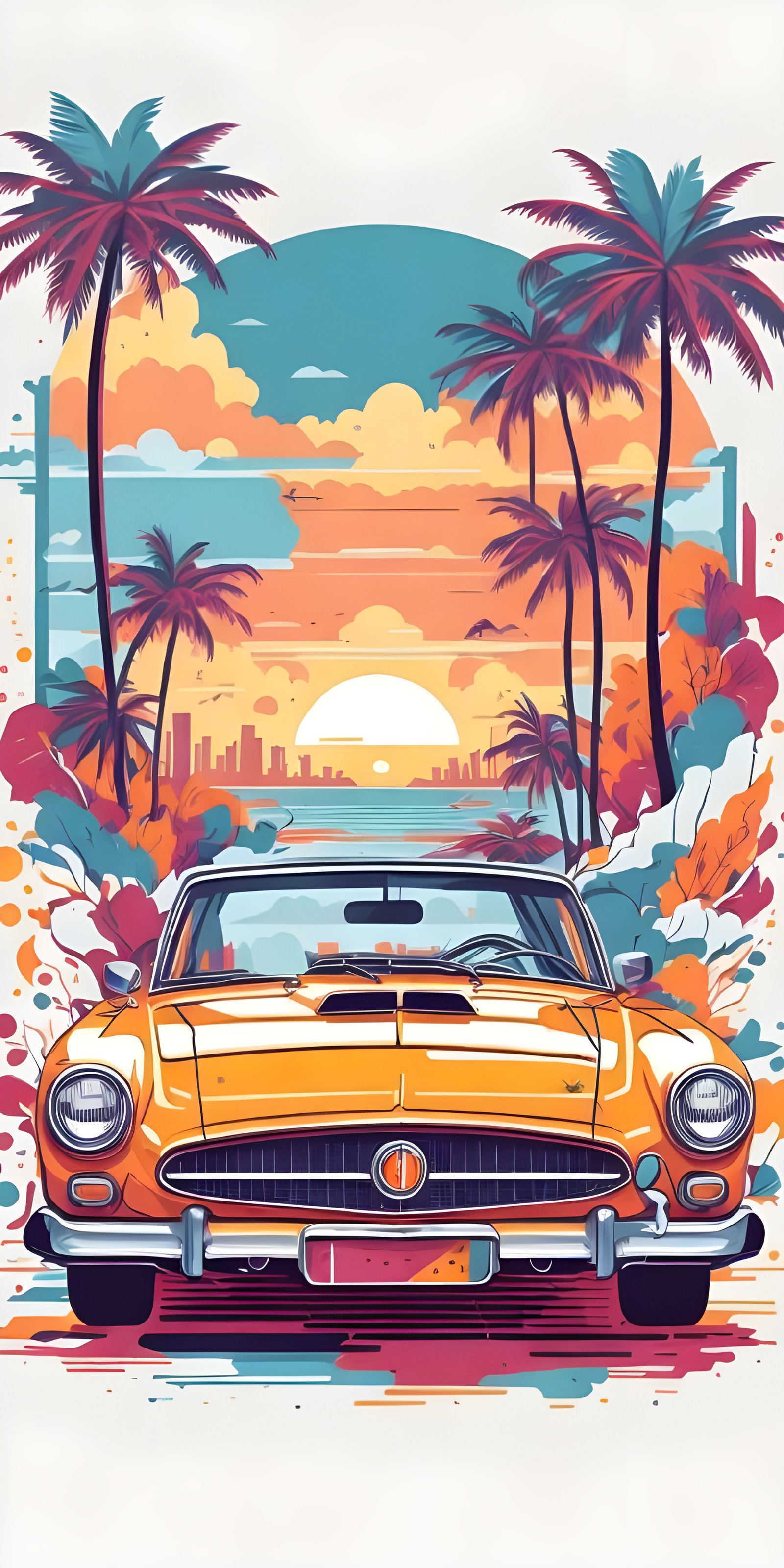 Orange Minimalist Car Wallpaper Background