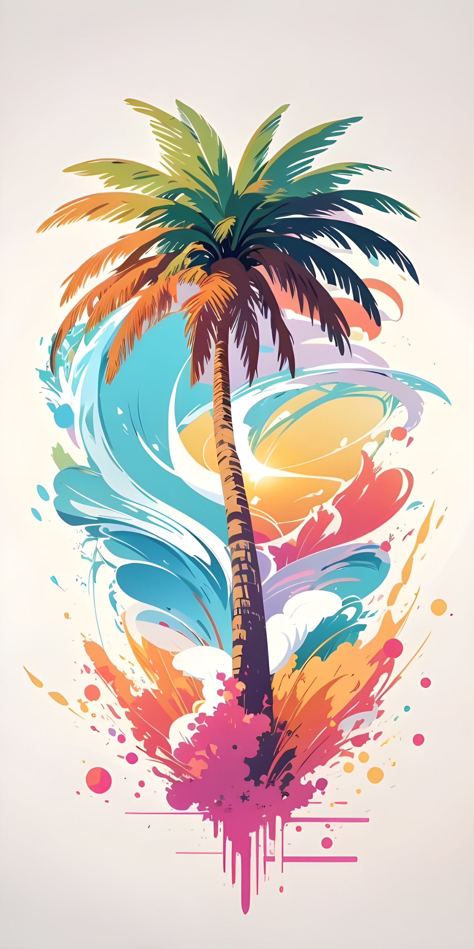 Palm Tree Vibrant Minimalist Wallpaper for Phone, White