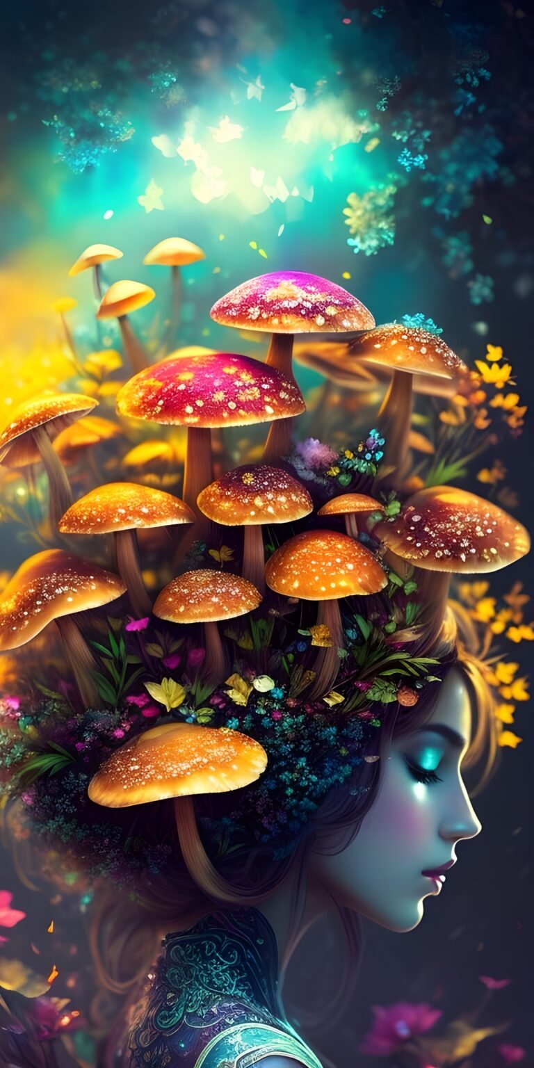 Vibrant Mushroom Girl Wallpaper Download