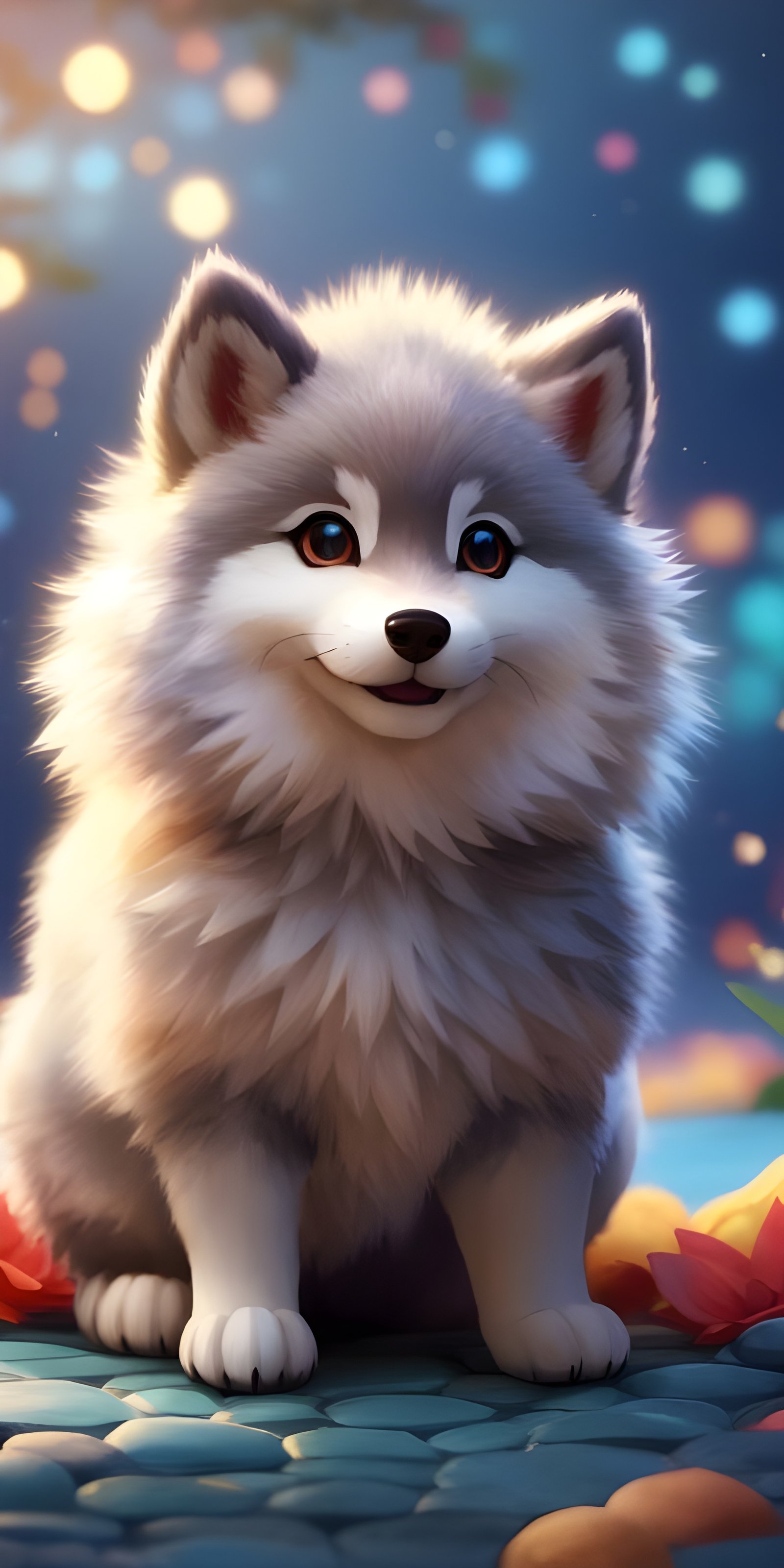 Wolf Cute, Anime, Blue wallpaper for phone, Animal