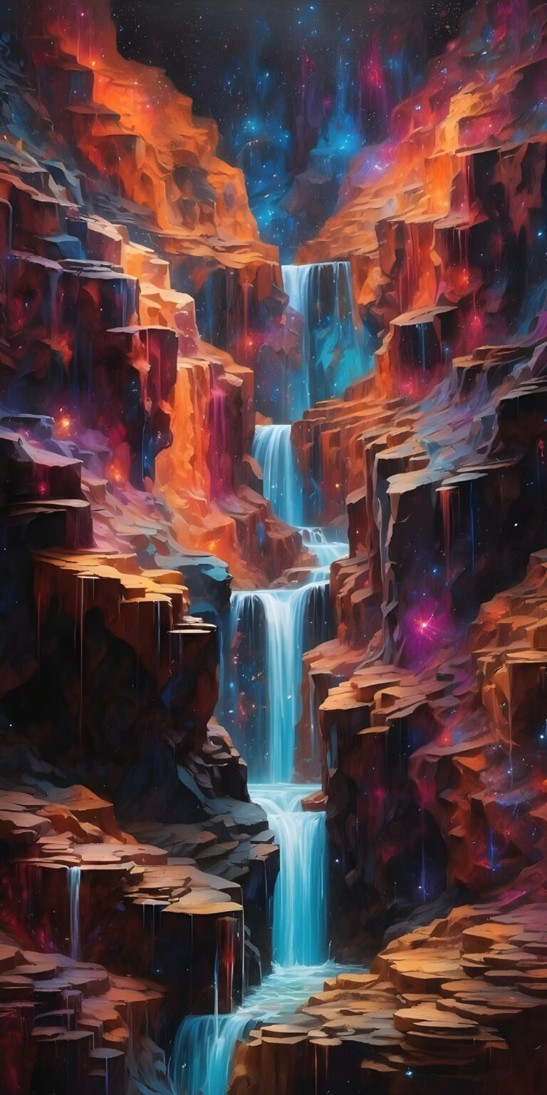 Abstract Art Phone Wallpaper, Vibrant Waterfall, Water