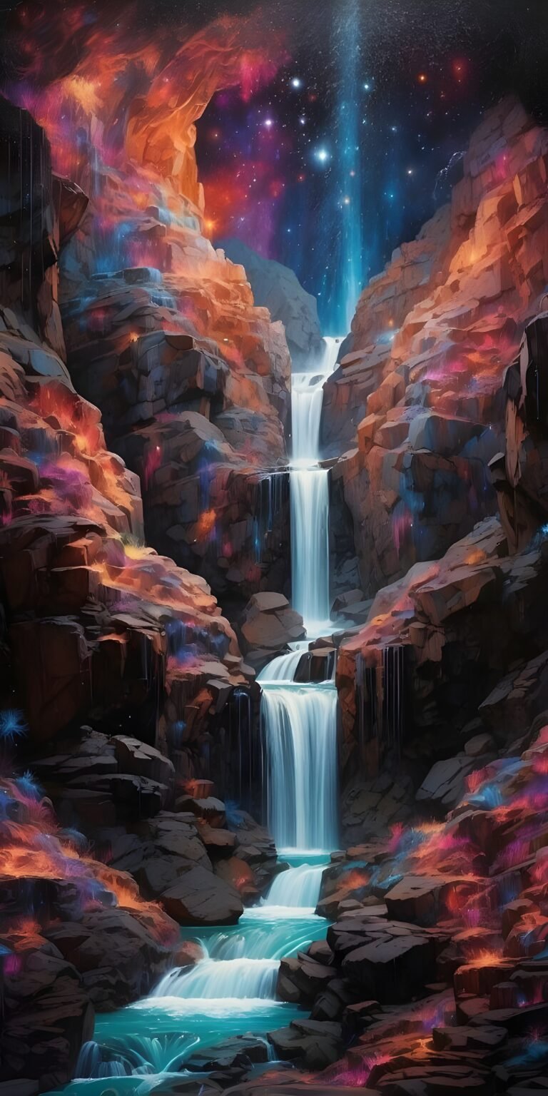 Abstract Art Phone Wallpaper, Waterfall, Vibrant