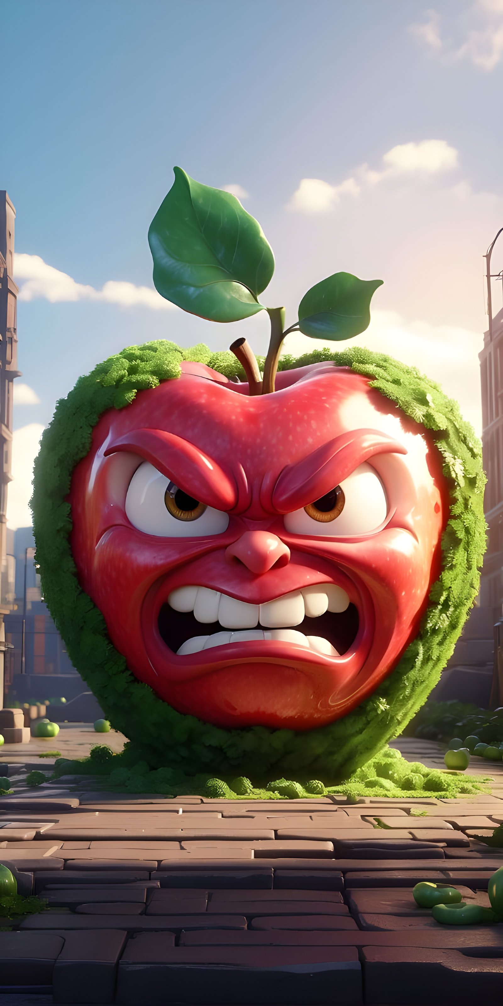 Apple Wallpaper Image, Kids, Cartoon, Angry, Green