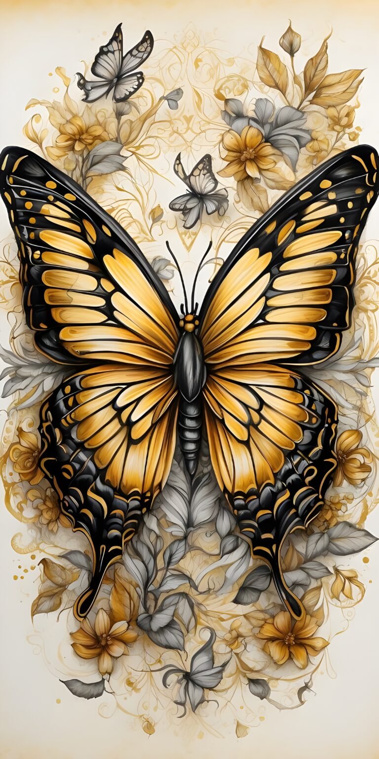 Butterfly Wallpaper, White, Yellow