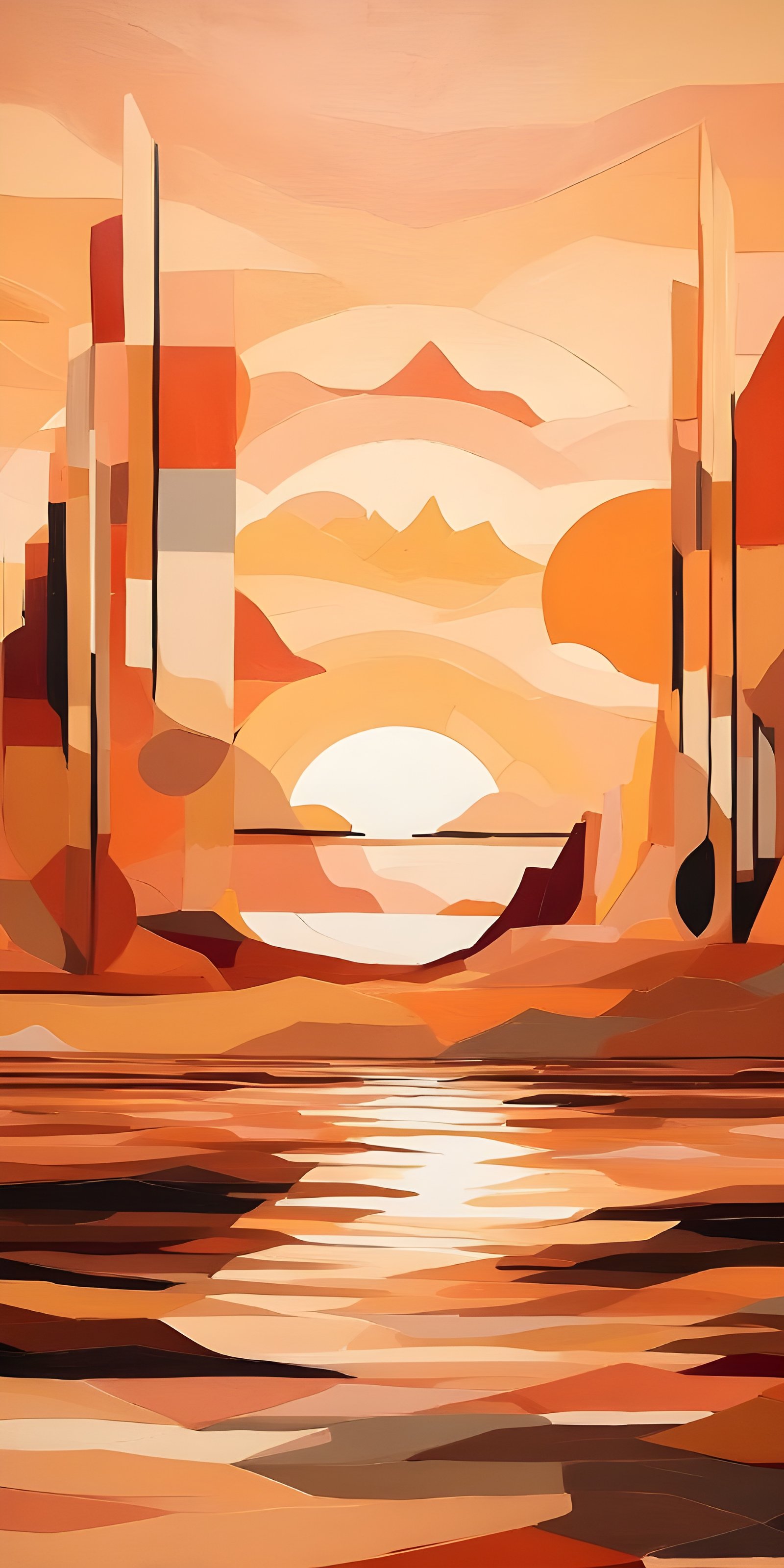 Sun, Orange, Abstract Geometric Phone Wallpaper